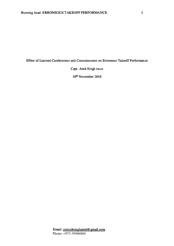 (PDF) Erroneous Take Off PerformanceFinal Capt. Amit Singh FRAeS