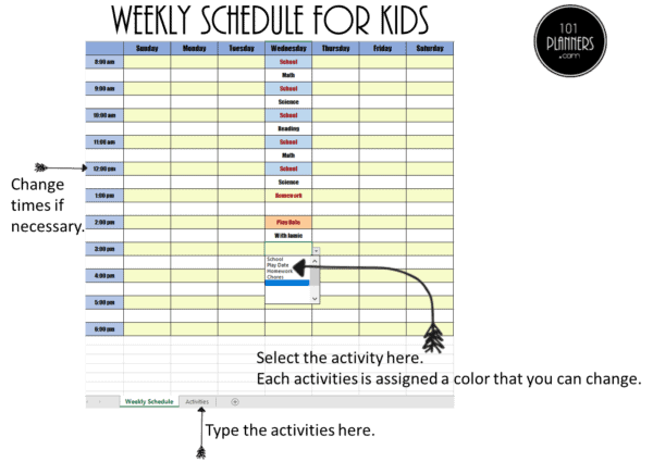 Weekly Excel schedule