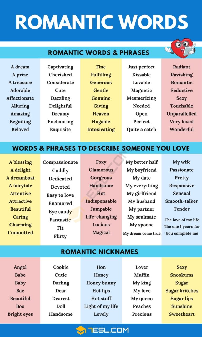 100+ Romantic Words & Sweet Words for Someone You Love • 7ESL