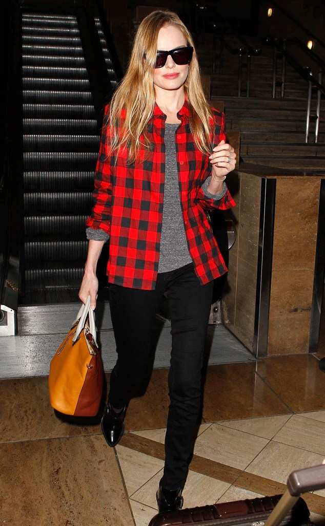 Kate Bosworth Rocks Festive Flannel Shirt and Sleek Skinny Jeans at