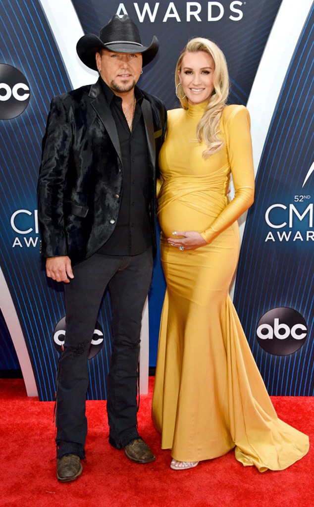 Jason Aldean & Brittany Kerr from CMA Awards 2018 Red Carpet Fashion