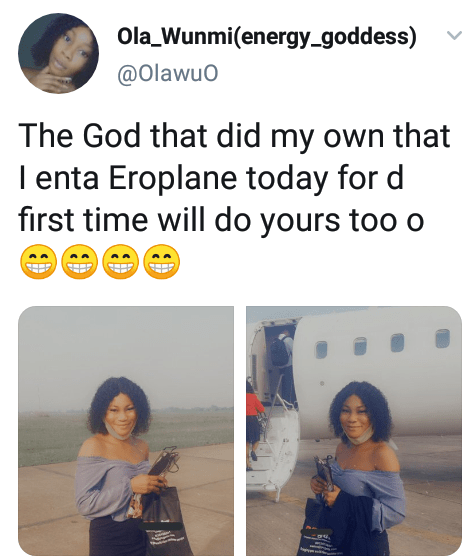 "The God that did my own will do yours too" - Nigerian lady celebrates as she enters airplane for the first time in her life