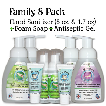 Family 8 Pack My Shield Hand Sanitizers 1 7 Oz 8 Oz Soap