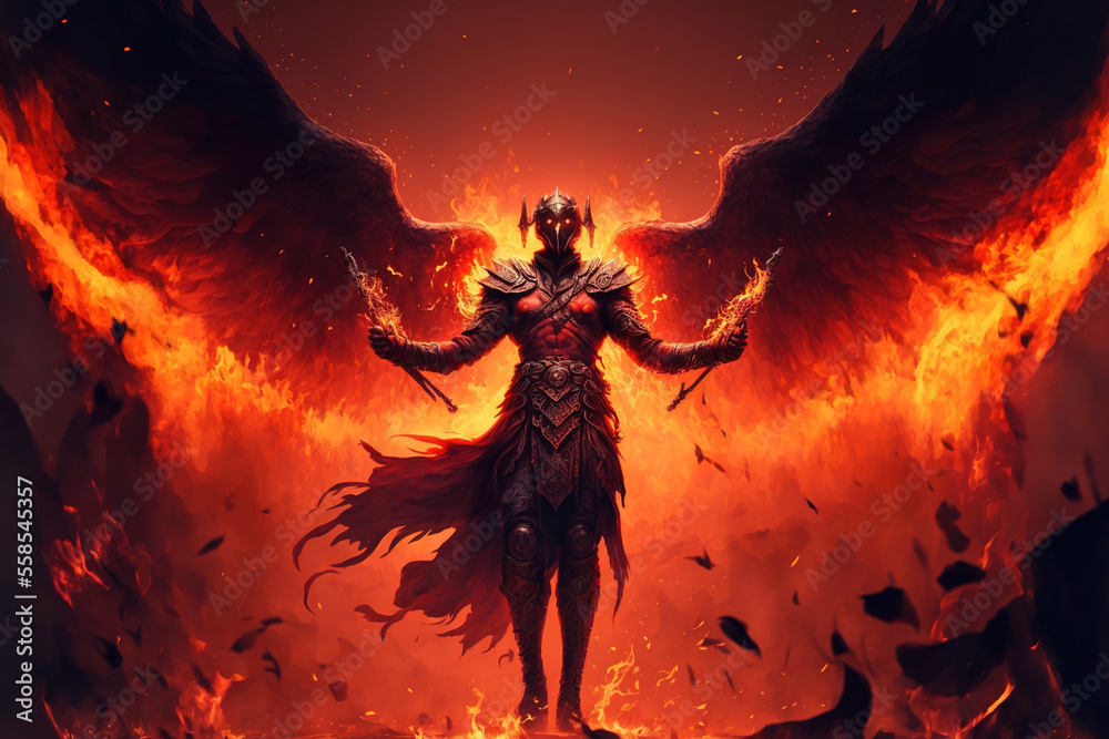 3D illustration of Phoneix human, satan devil, Fire (ai generated