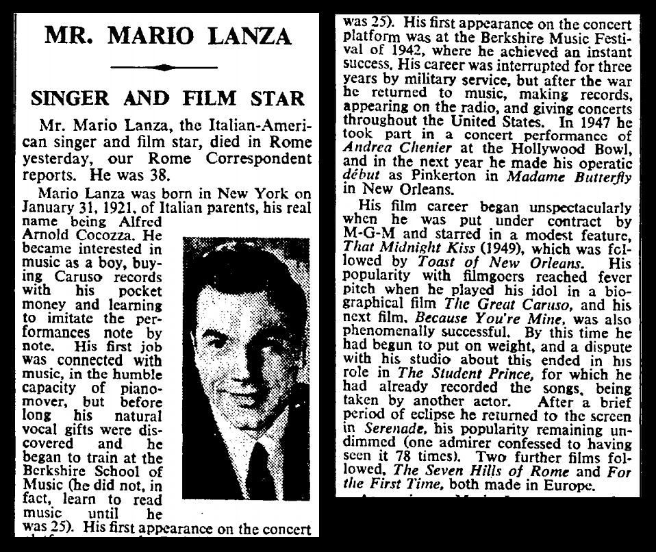 7th October 1959 Death of Mario Lanza Bradford Timeline Flickr