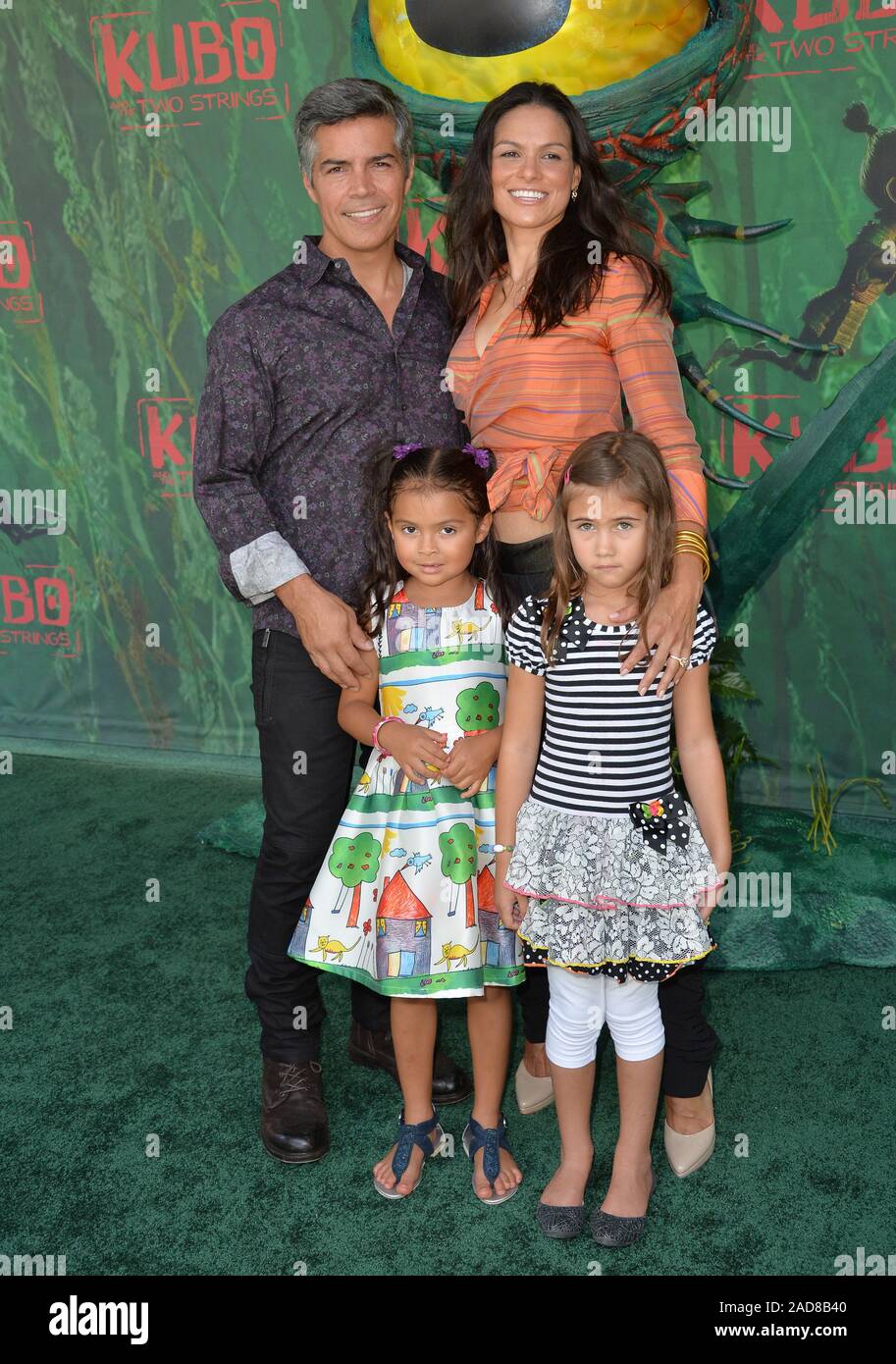 LOS ANGELES, CA. August 14, 2016 Actor Esai Morales & wife Elvimar Silva & daughters at the