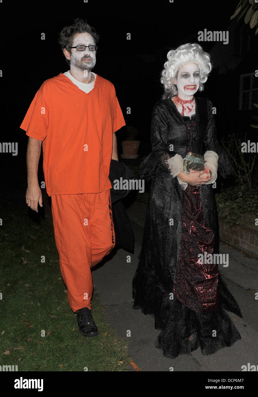 Louis Theroux and his wife Nancy Strang outside the home of Jonathan