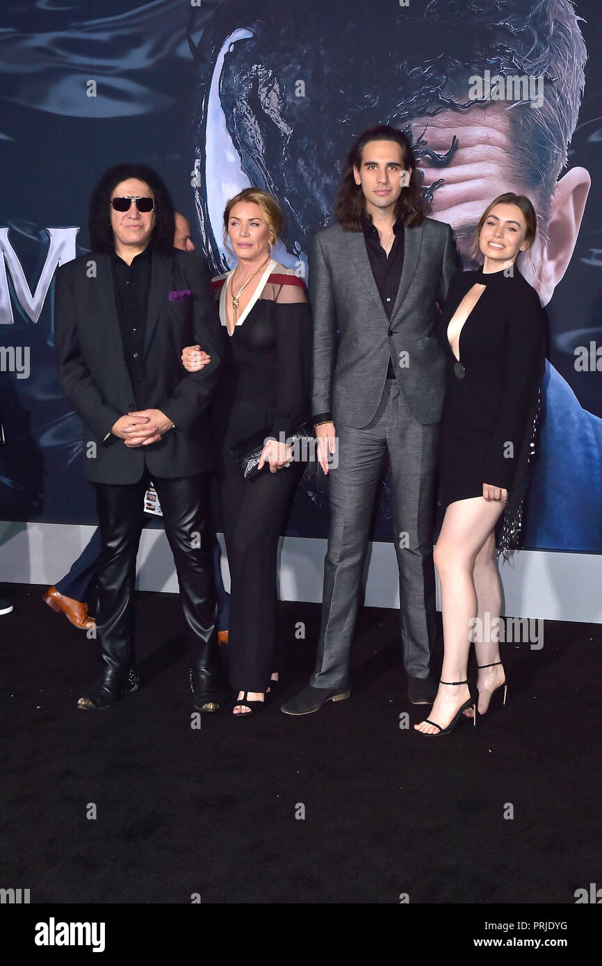 Gene Simmons, Shannon Tweed, Nick Simmons and Sophie Simmons attending the 'Venom' premiere at