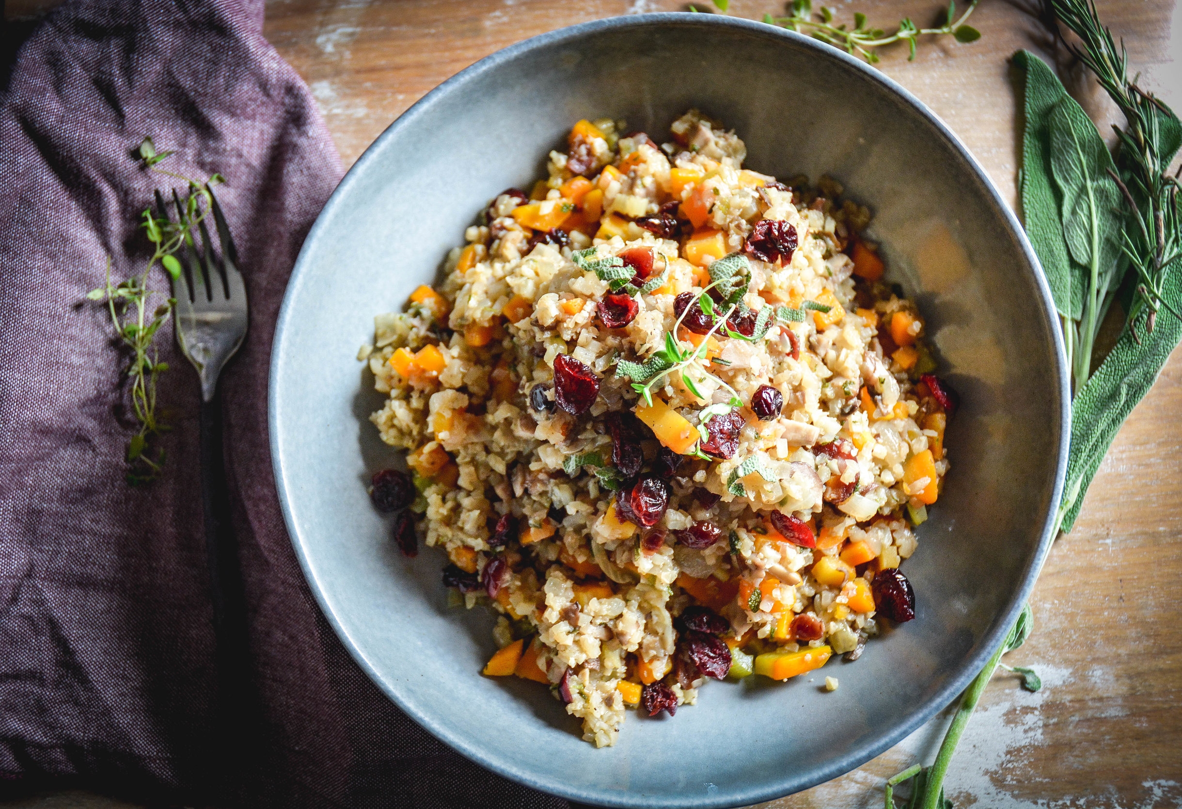 Cauliflower Cranberry Sage Stuffing