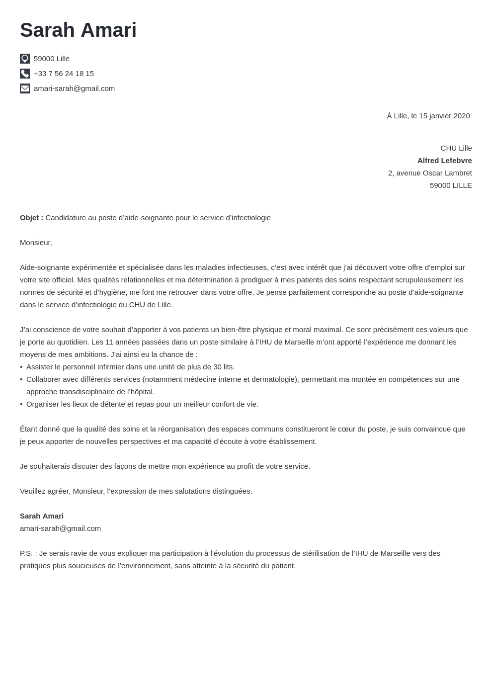 Exemple lettre de motivation aide soignante (Ehpad