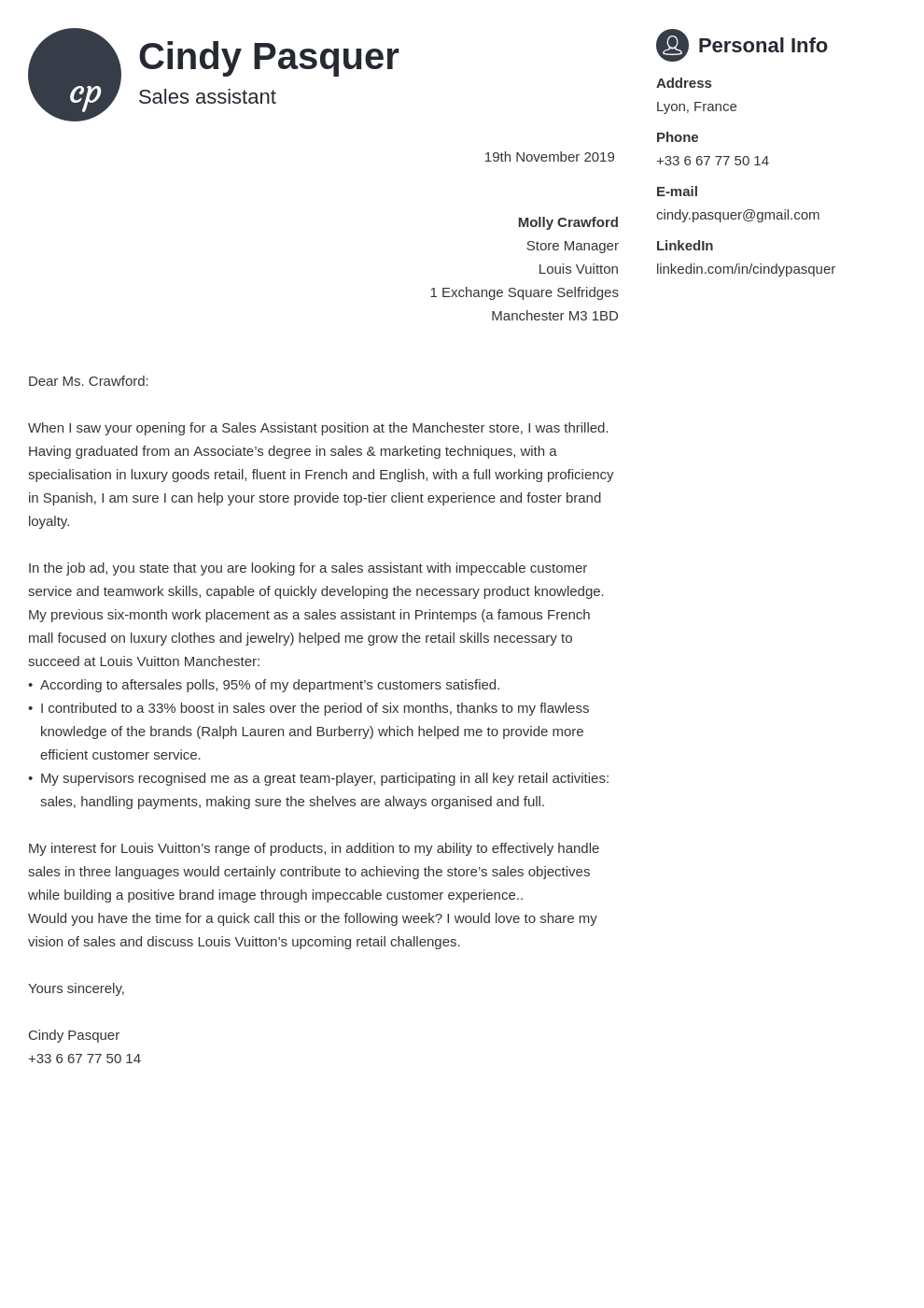 Exemple de lettre de motivation en anglais (avec traductions)