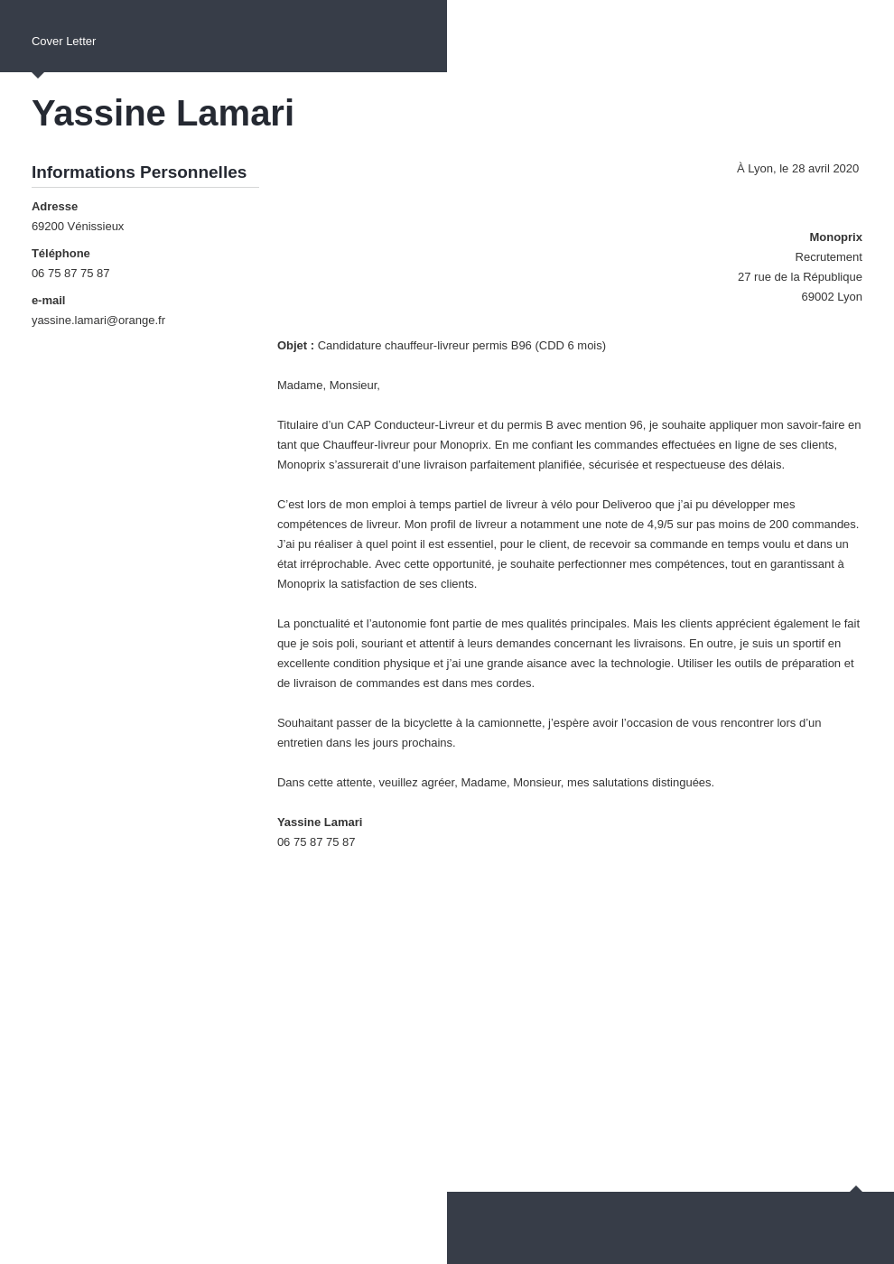 Lettre de motivation chauffeurlivreur (exemple livreur
