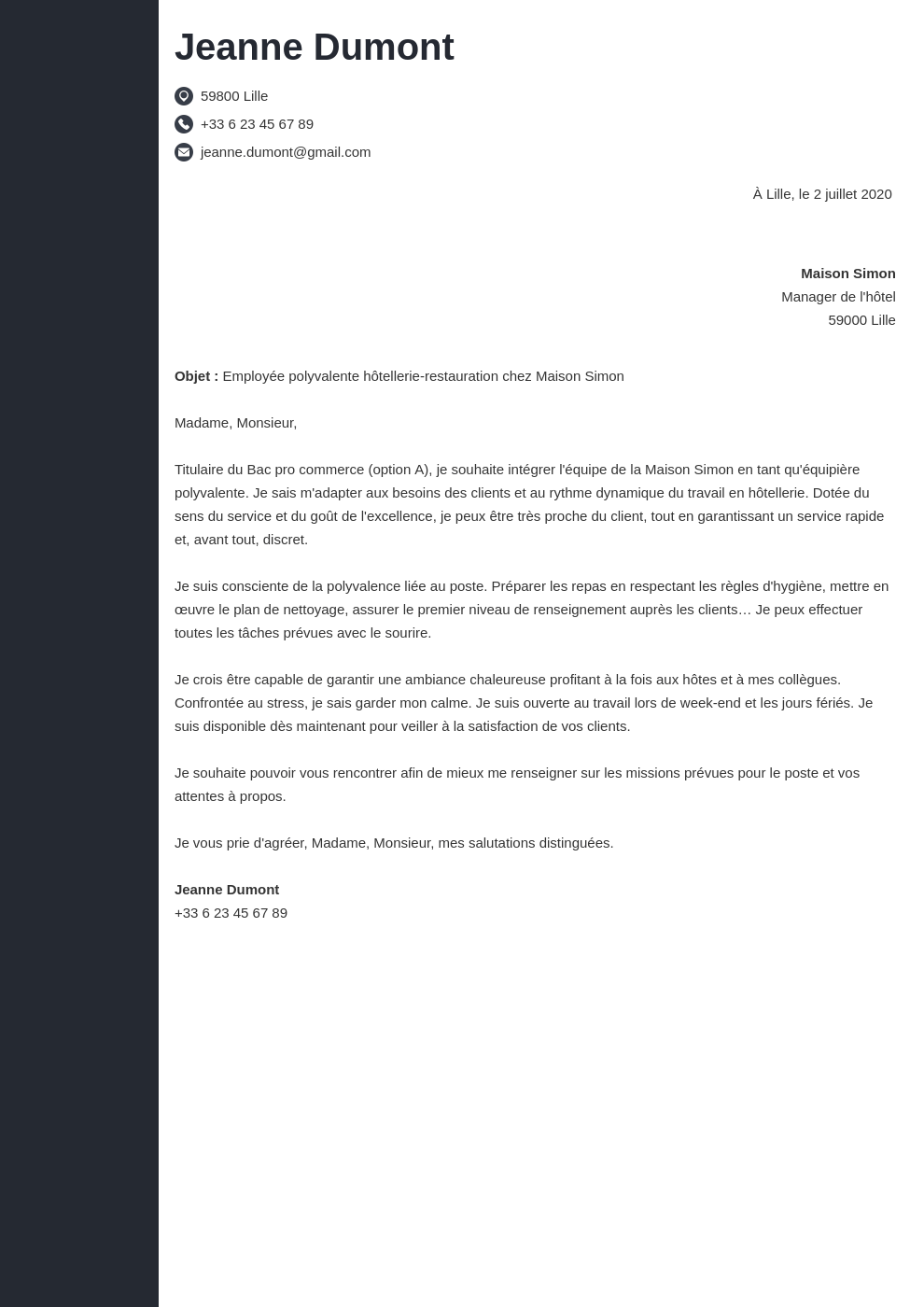 Modele Lettre De Motivation Employé Polyvalent Restauration