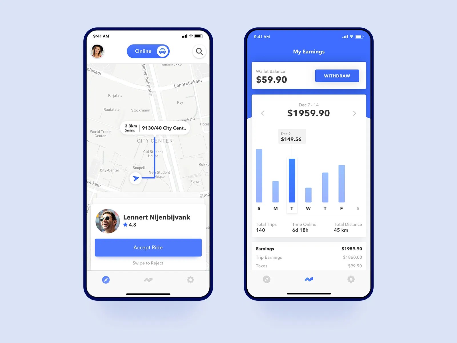 Uber Driver Accept Ride and Earnings UI Concept by Mahima