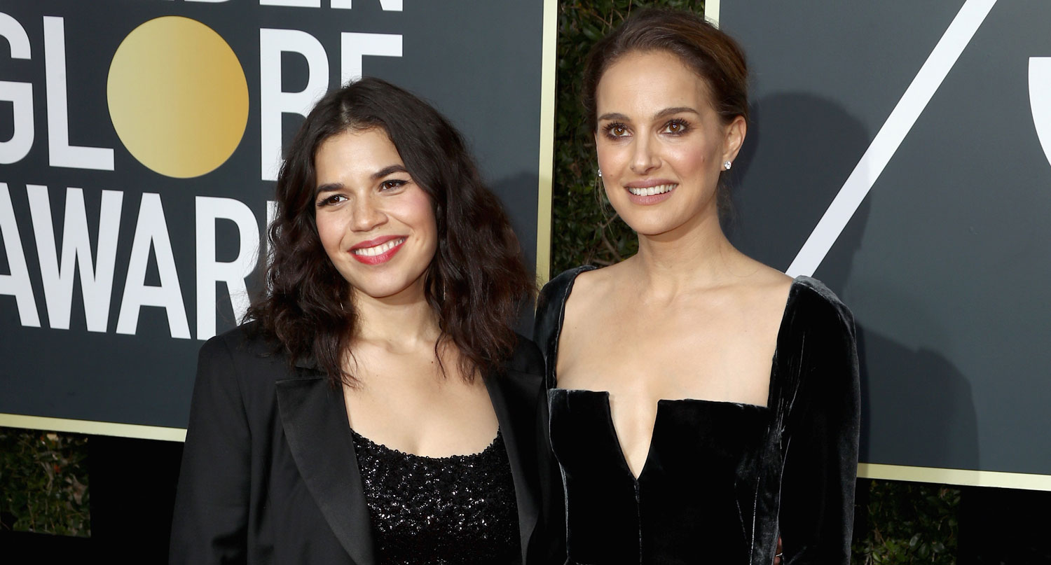 Natalie Portman & Pregnant America Ferrera Stun at Golden Globes 2018