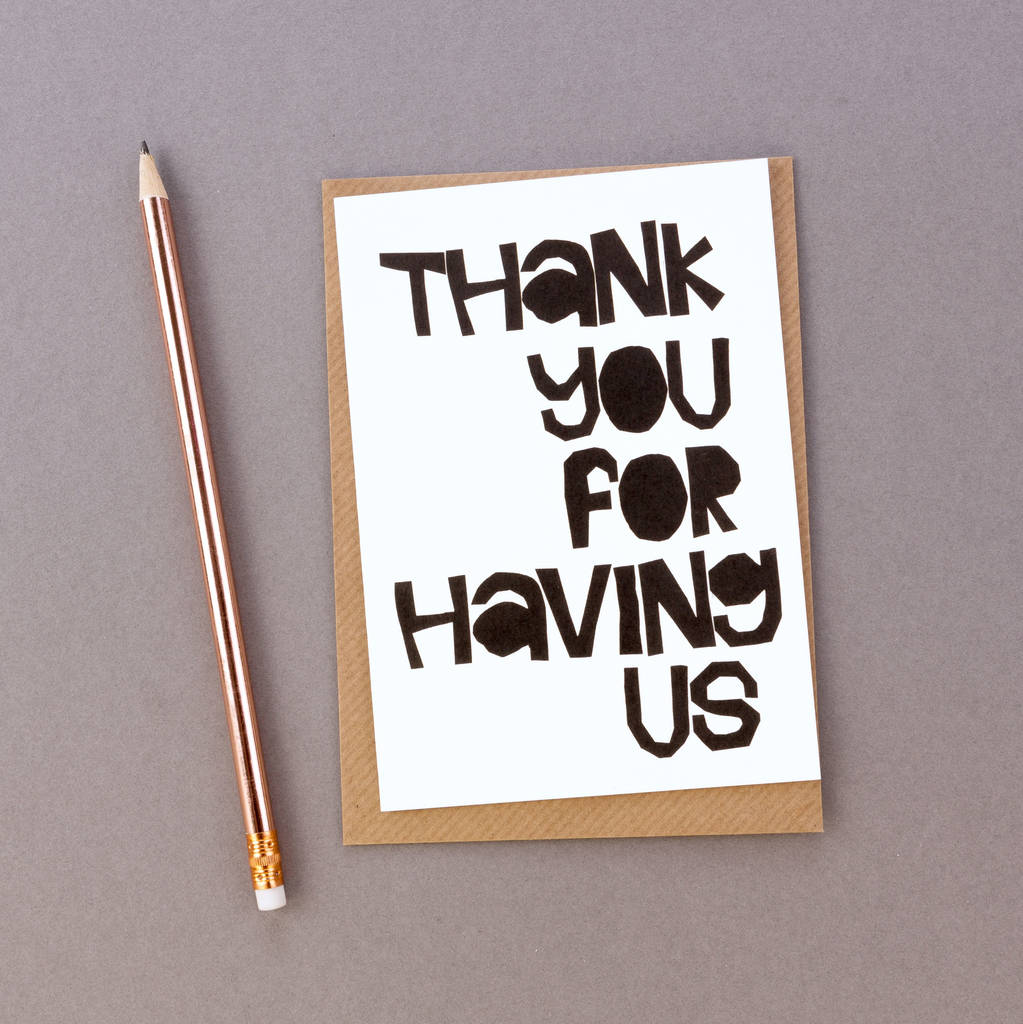 'Thank You For Having Us' Thank You Hostess Card By Scissor Monkeys