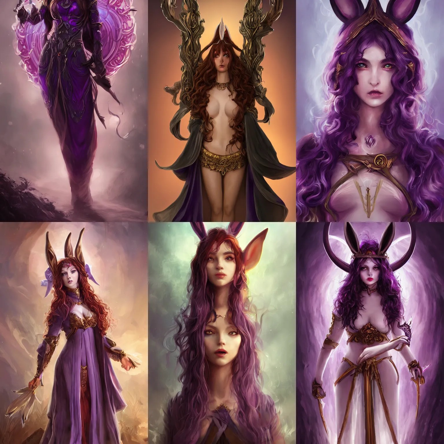 Beautiful lady with bunny ears, tall, Evoker robes, Stable Diffusion