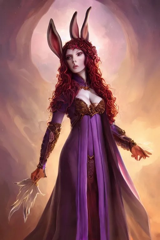 Beautiful lady with bunny ears, tall, Evoker robes, Stable Diffusion