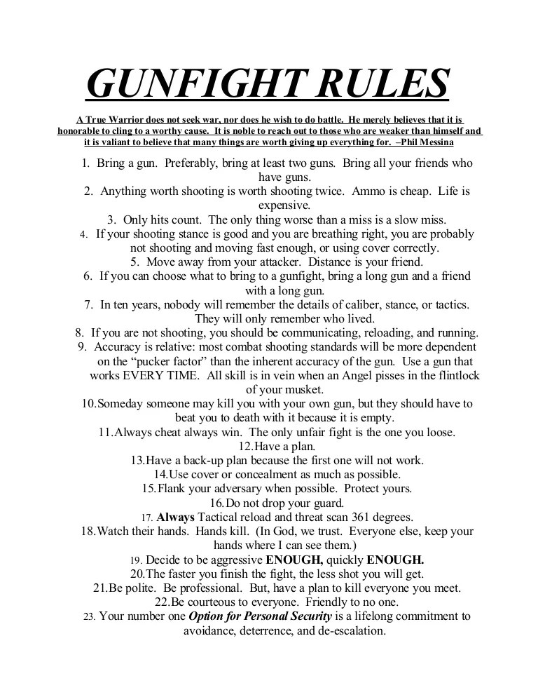 Rules Of Gunfighting