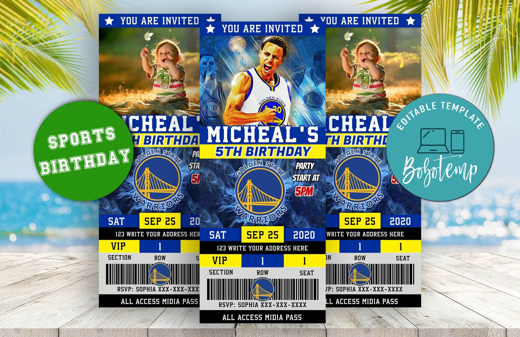 Editable Golden State Warriors Ticket Invitation Instant Download