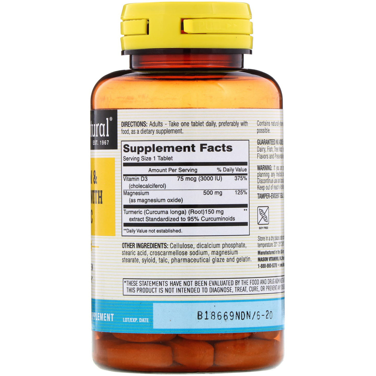 Buy Magnesium & D3 Turmeric 60 Tabs Mason Online, UK Delivery