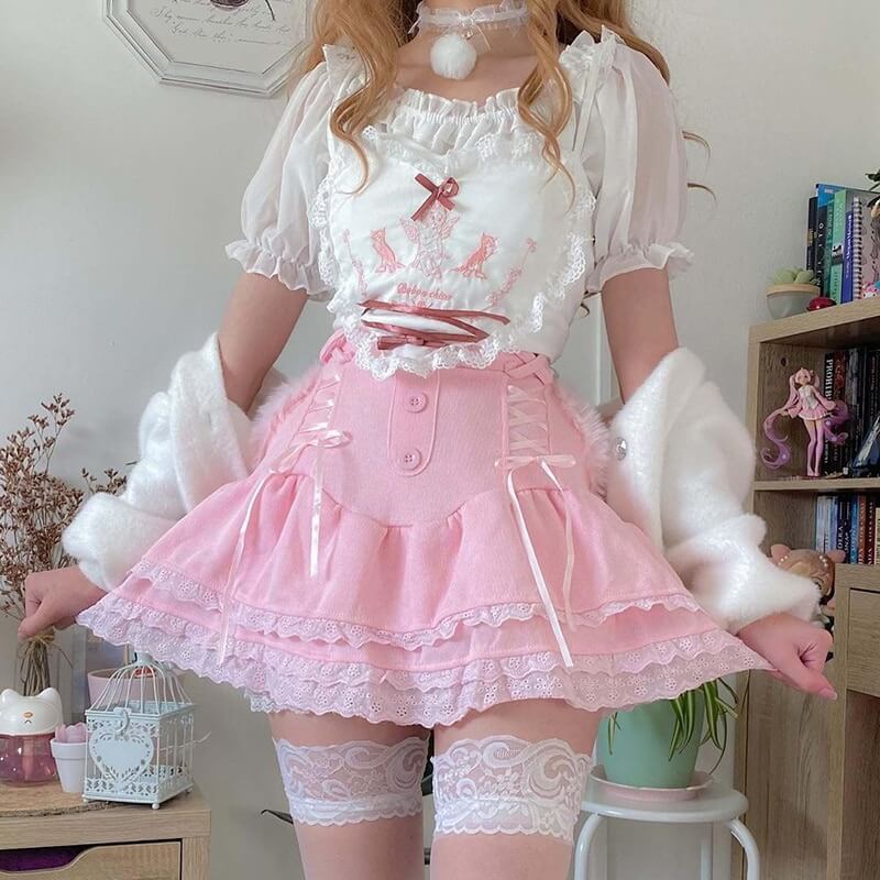 Coquette Aesthetic Pink Mini Skirt Cosmique Studio