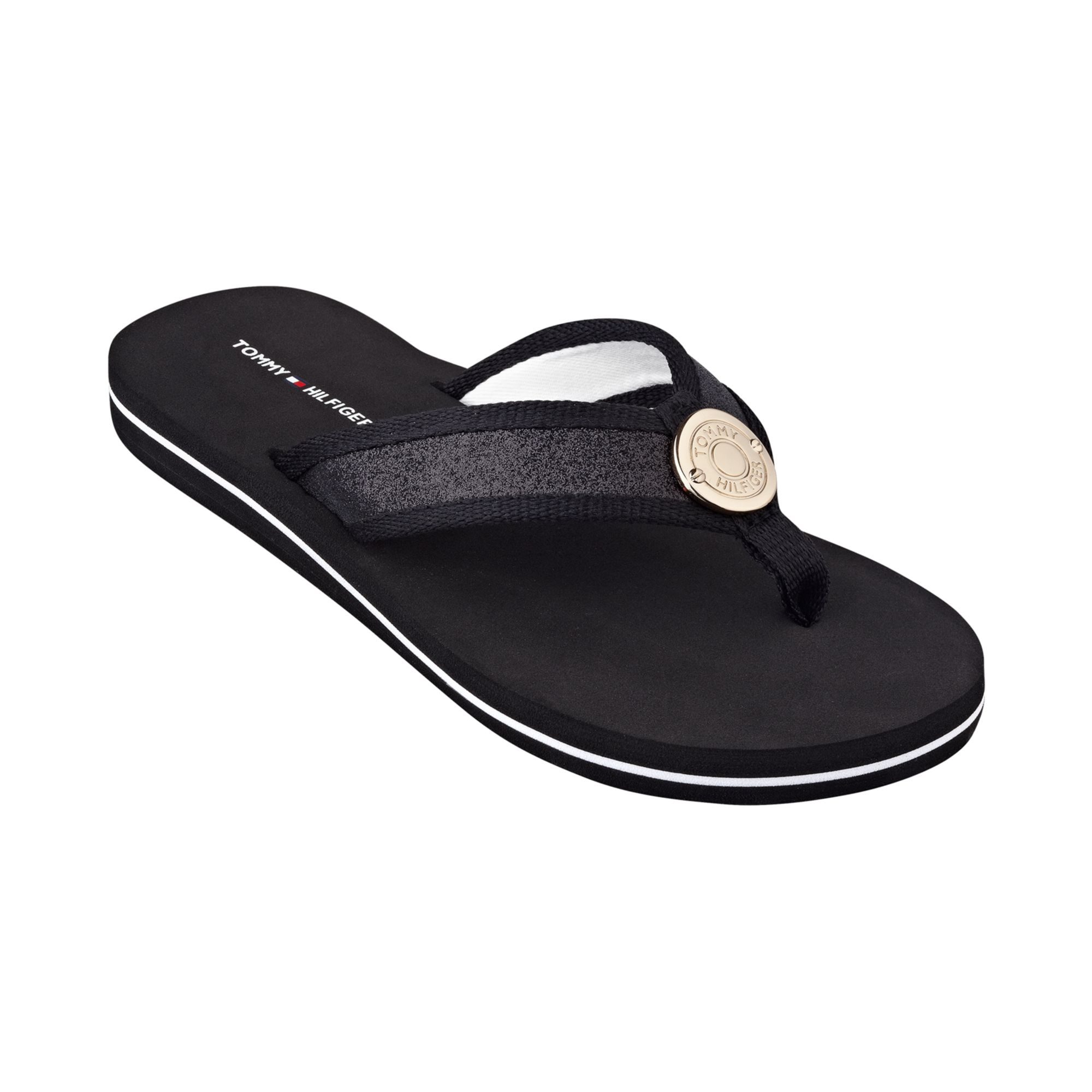 Tommy hilfiger Women's Carma Glitter Flip Flops in Black Lyst