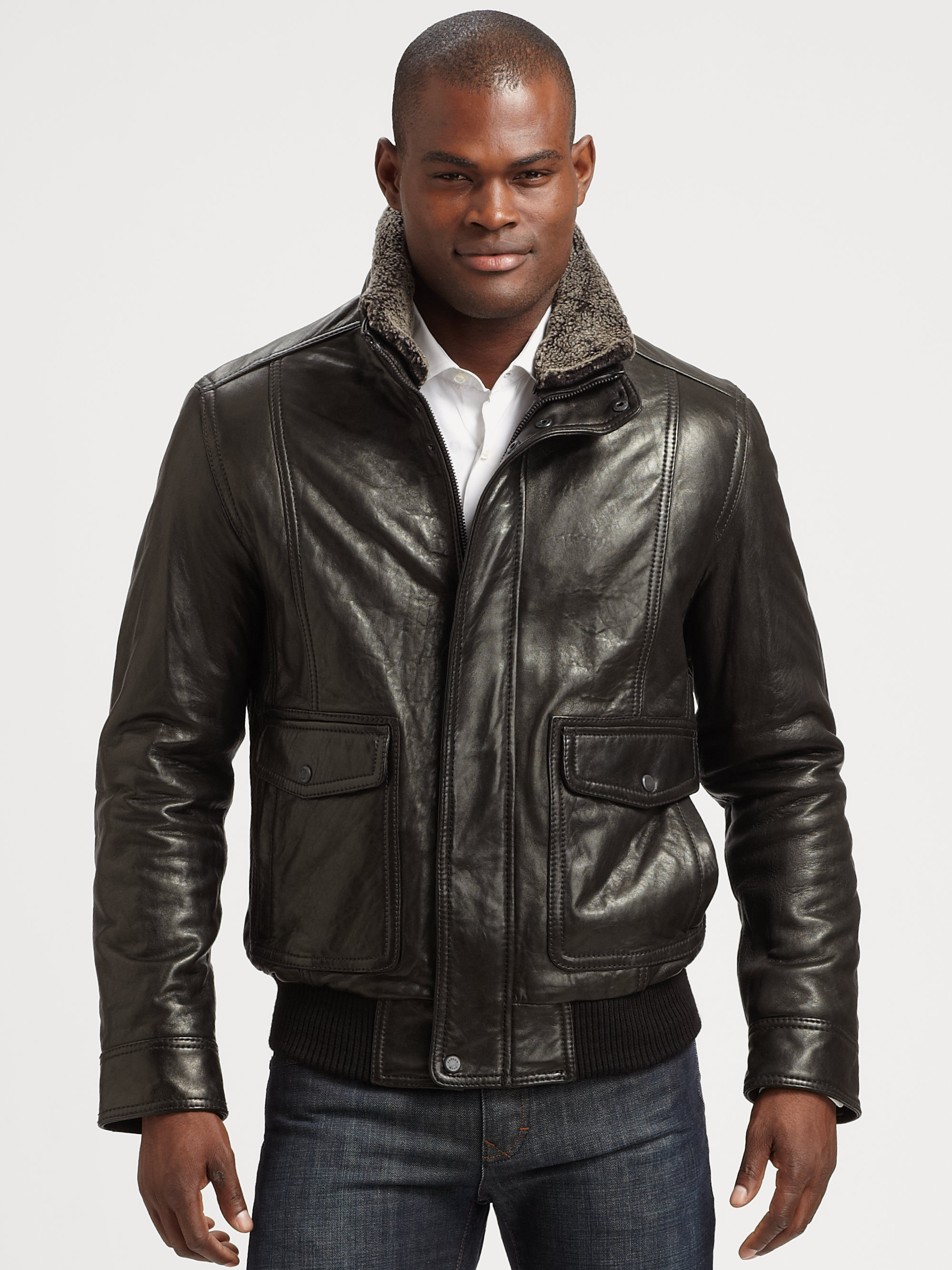Lyst Andrew Marc Leather Aviator Bomber Jacket in Black for Men