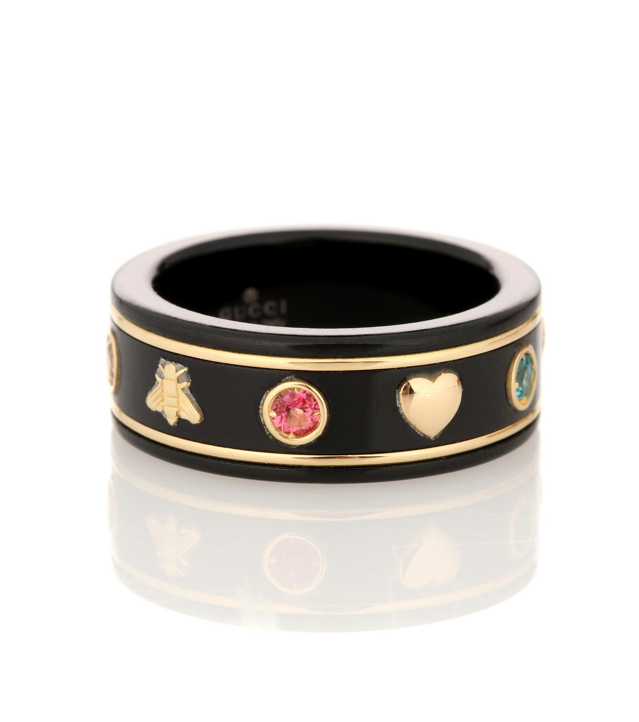 Lyst Gucci Icon 18kt Gold Ring With Gemstones in Black