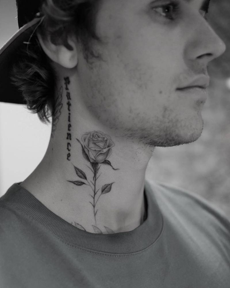 Classic rose on Justin Bieber's neck.