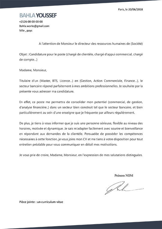 Lettre de motivation secteur bancaire
