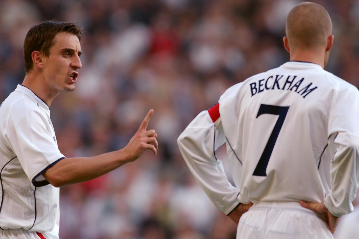 Gary Neville tells off David Beckham during England v Greece. October