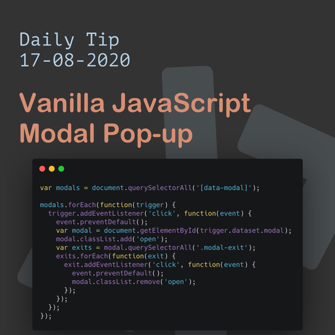 How to make a Vanilla JS Popup Modal [2020]