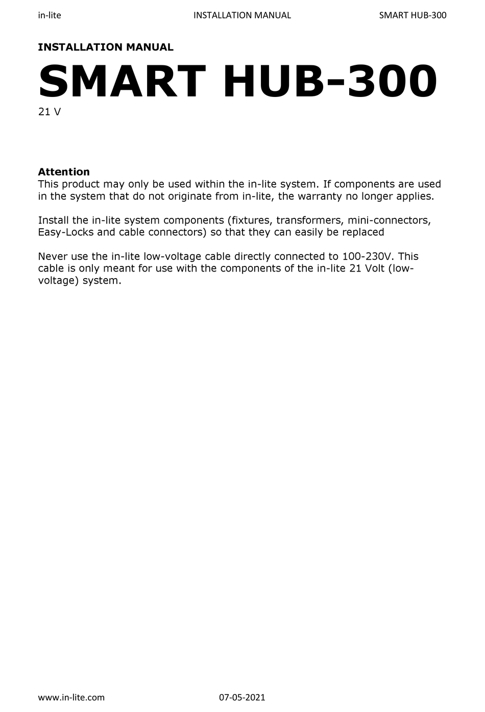 INLITE SMART HUB300 INSTALLATION MANUAL Pdf Download ManualsLib