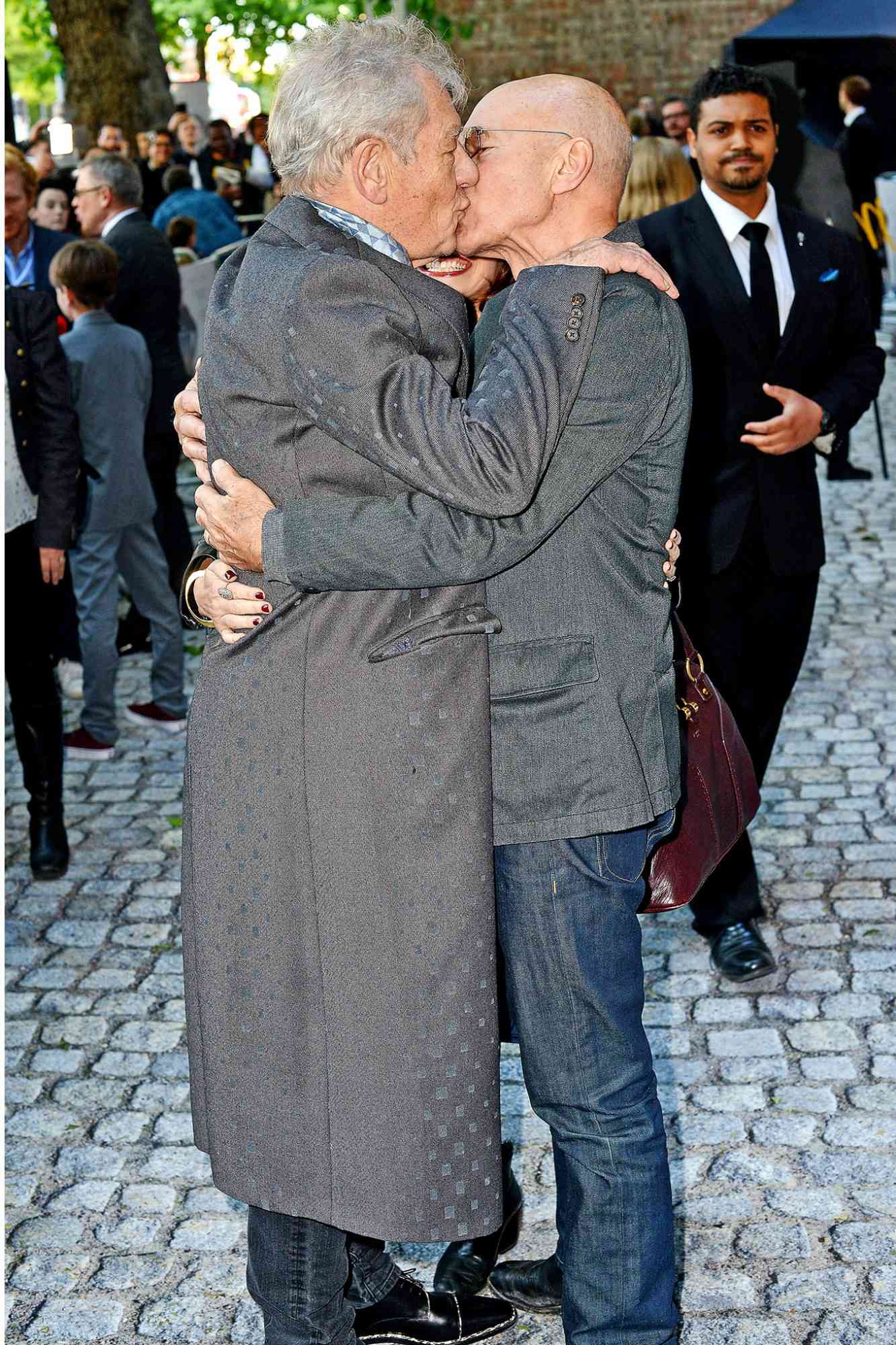 Ian McKellen, Patrick Stewart kiss at Mr. Holmes premiere