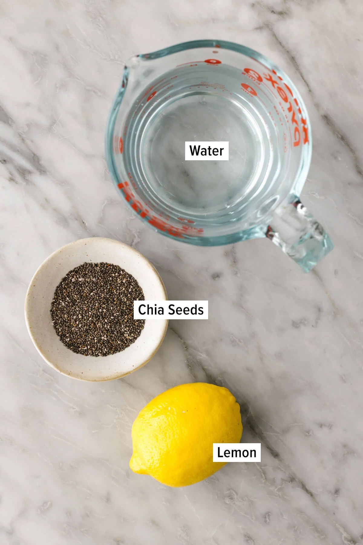Ingredients for chia seed water on a table