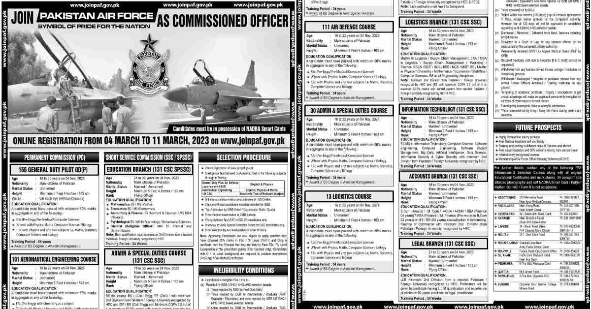 Join Pakistan Air Force PAF Jobs 2023 for Commissioned Officer Filectory