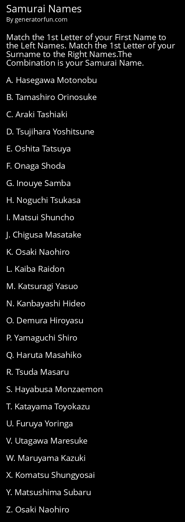 Samurai Name Generator Generate a Random Samurai Name with the