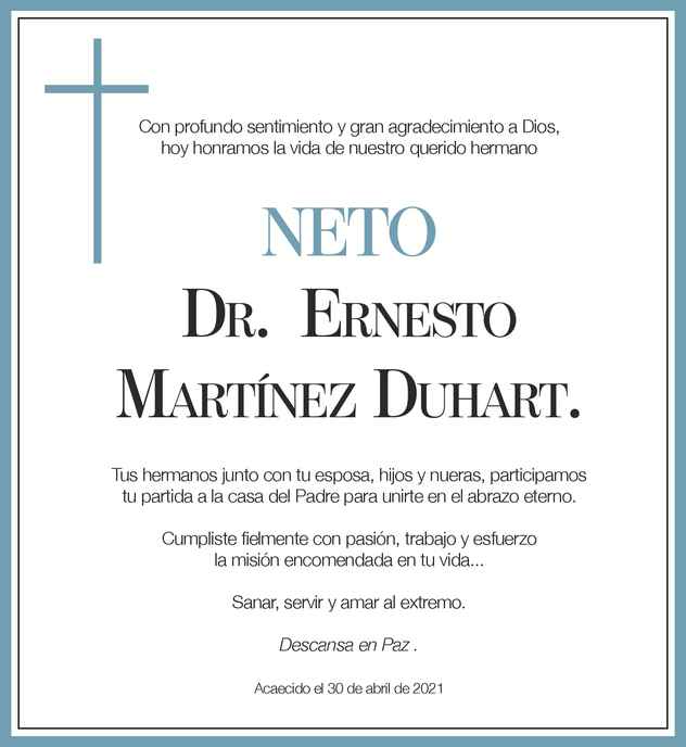 Dr. Ernesto Martínez Duhart Obituario Esquela