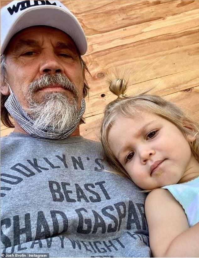 Josh Brolin and his daughter Westlyn Reign, two, sport identical pouts