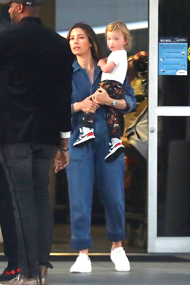 Jessica Biel Snuggles Son Phineas, 2, At Airport After Mexico Trip With