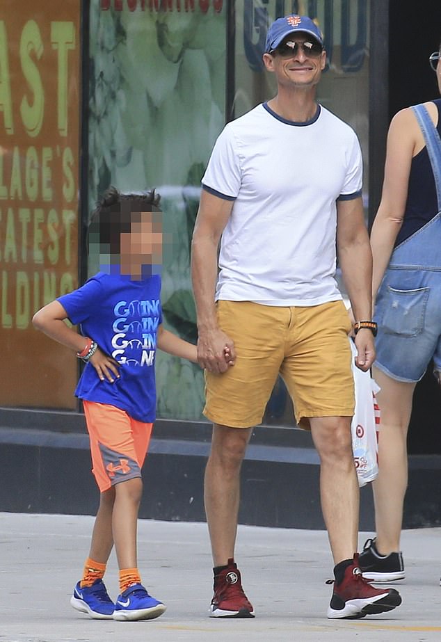 Anthony Weiner takes his son son out for a stroll on Huma Abedin's 43rd