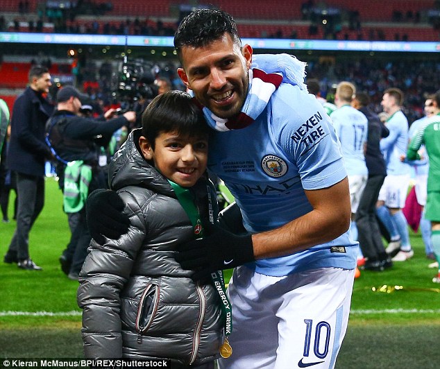 sport news Sergio Aguero's son Benjamin celebrates Man City's win