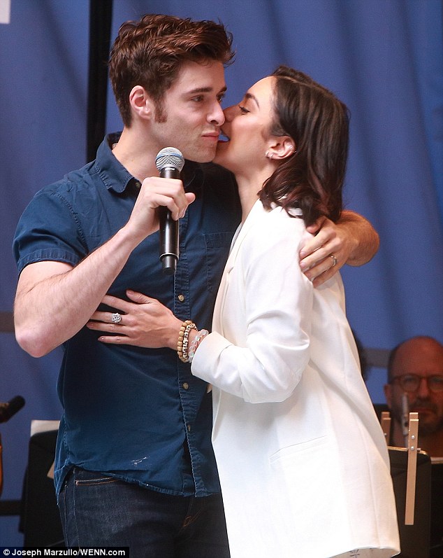 Vanessa Hudgens in lowcut romper with Gigi costar Corey Cott Daily