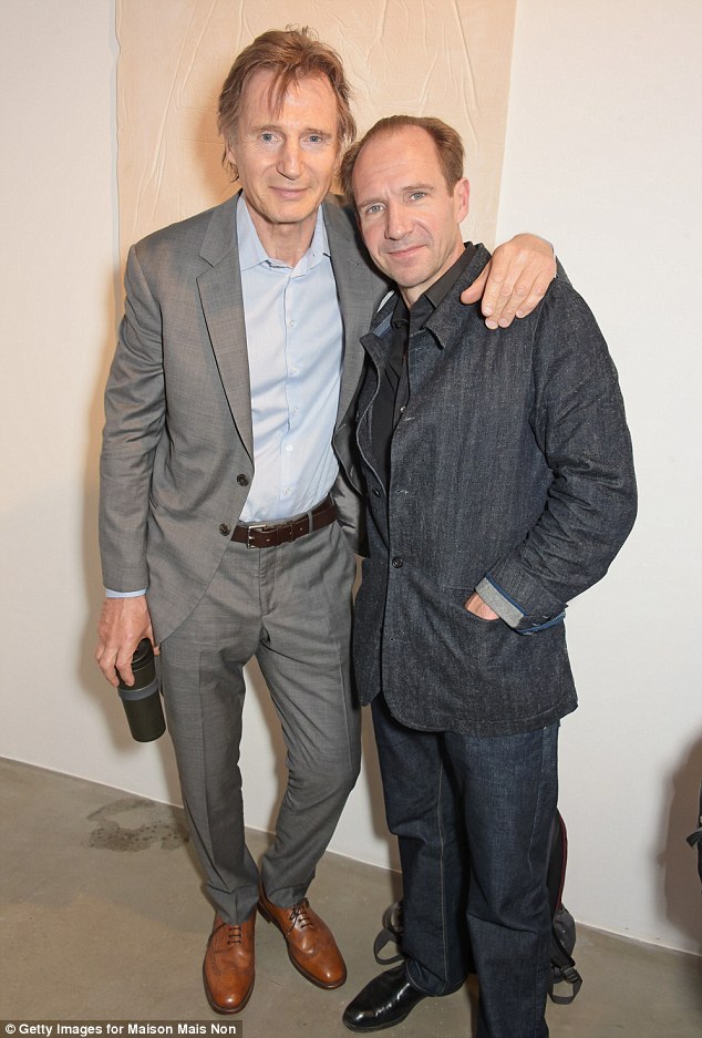 Liam Neeson supports son Micheal at fashion gallery launch in London's