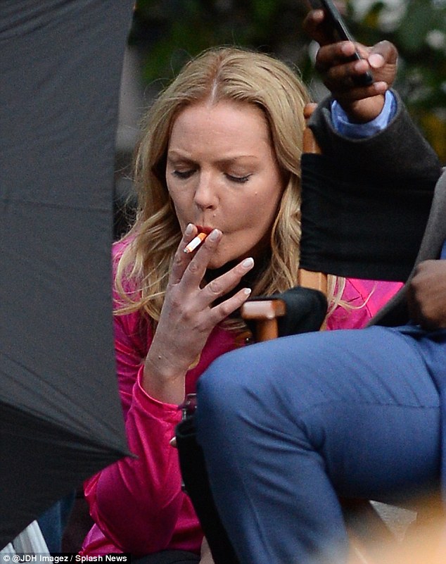 Katherine Heigl takes a cigarette break on set of new show Doubt