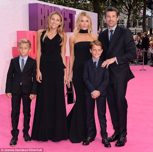 Patrick Dempsey poses with three children and wife Jillian at Bridget