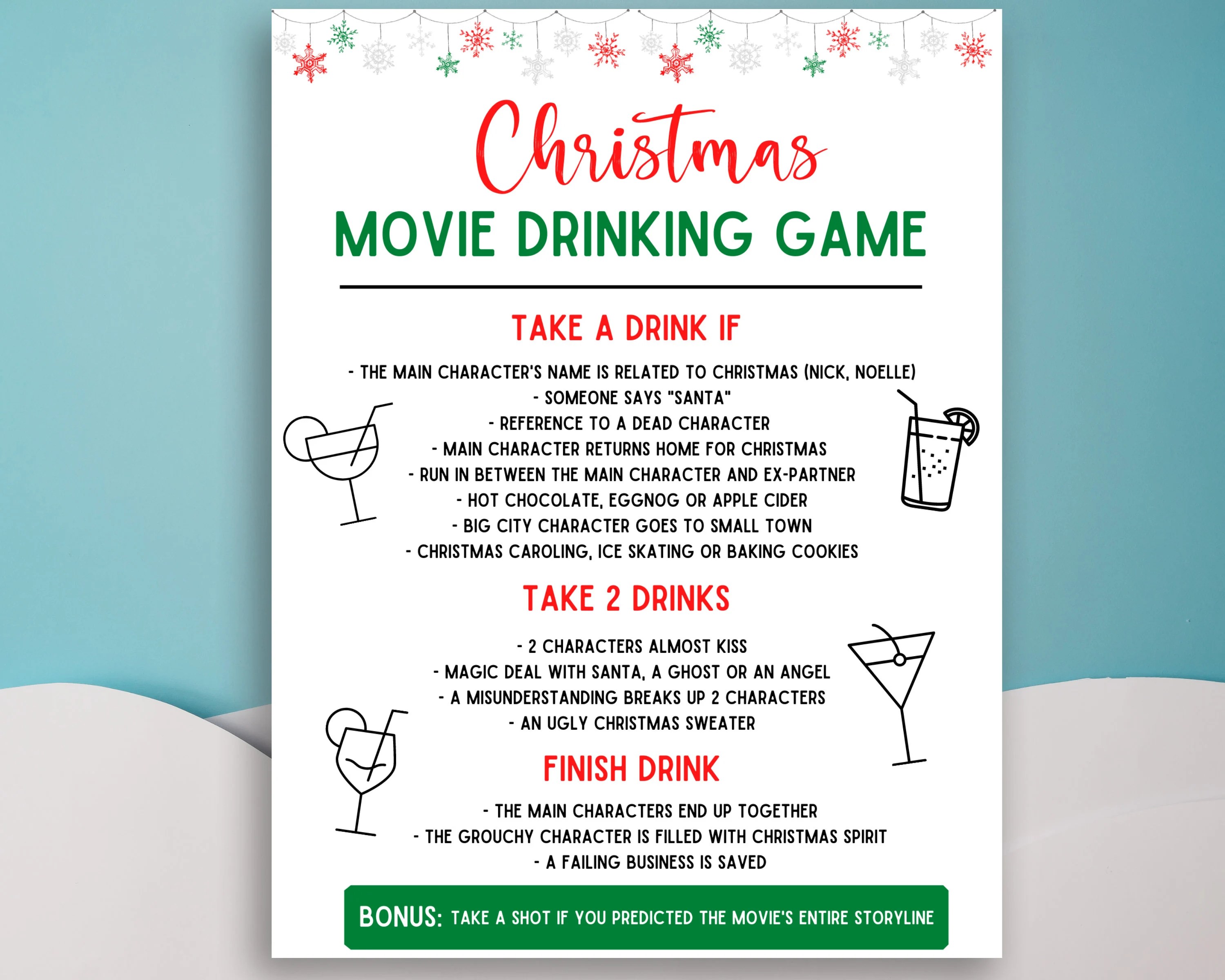 Christmas Movie Drinking Game, Christmas Movie Marathon Etsy