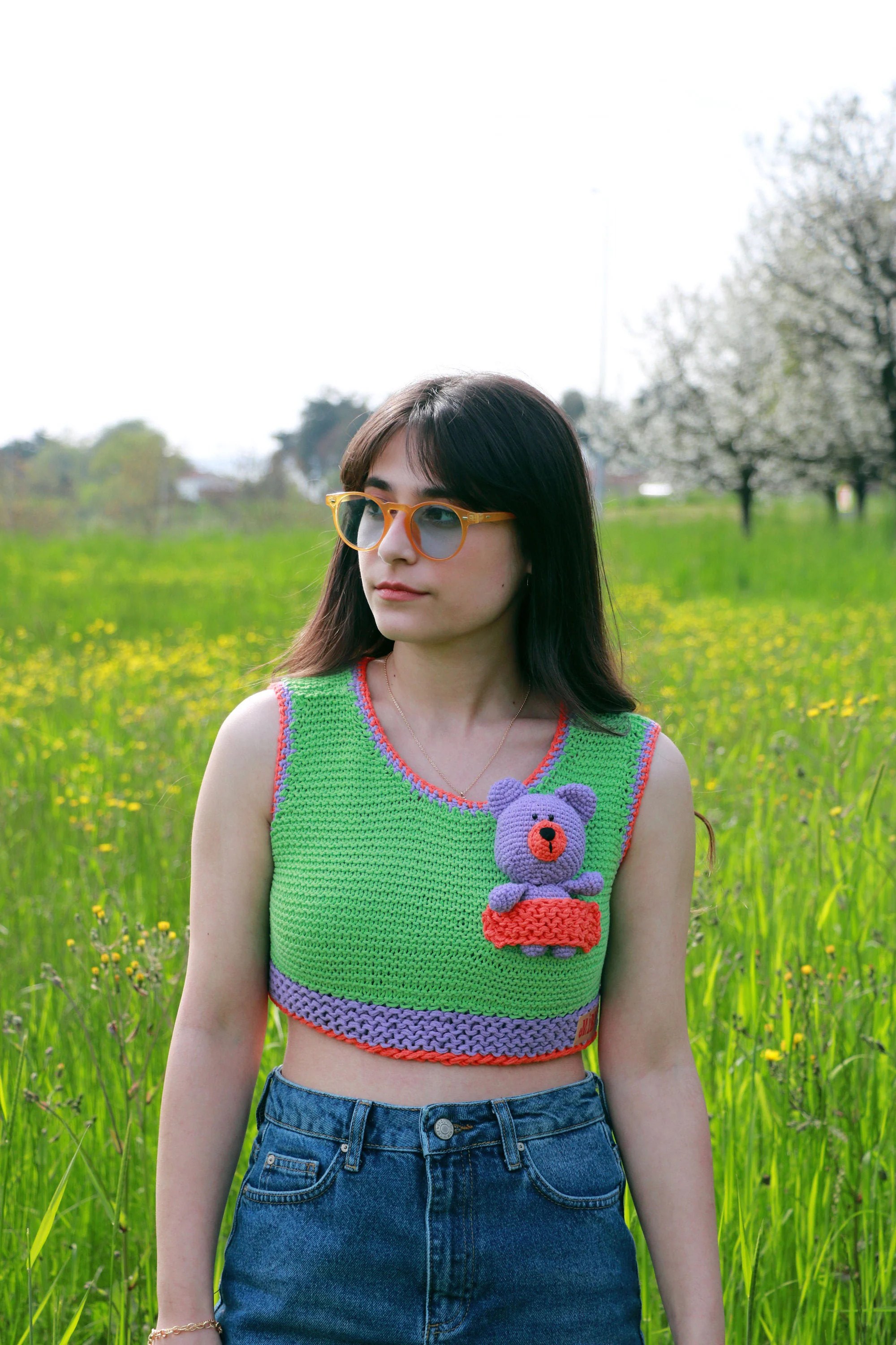 Teddy Bear Crop Top Knit Handmade Vegan Clothing Etsy
