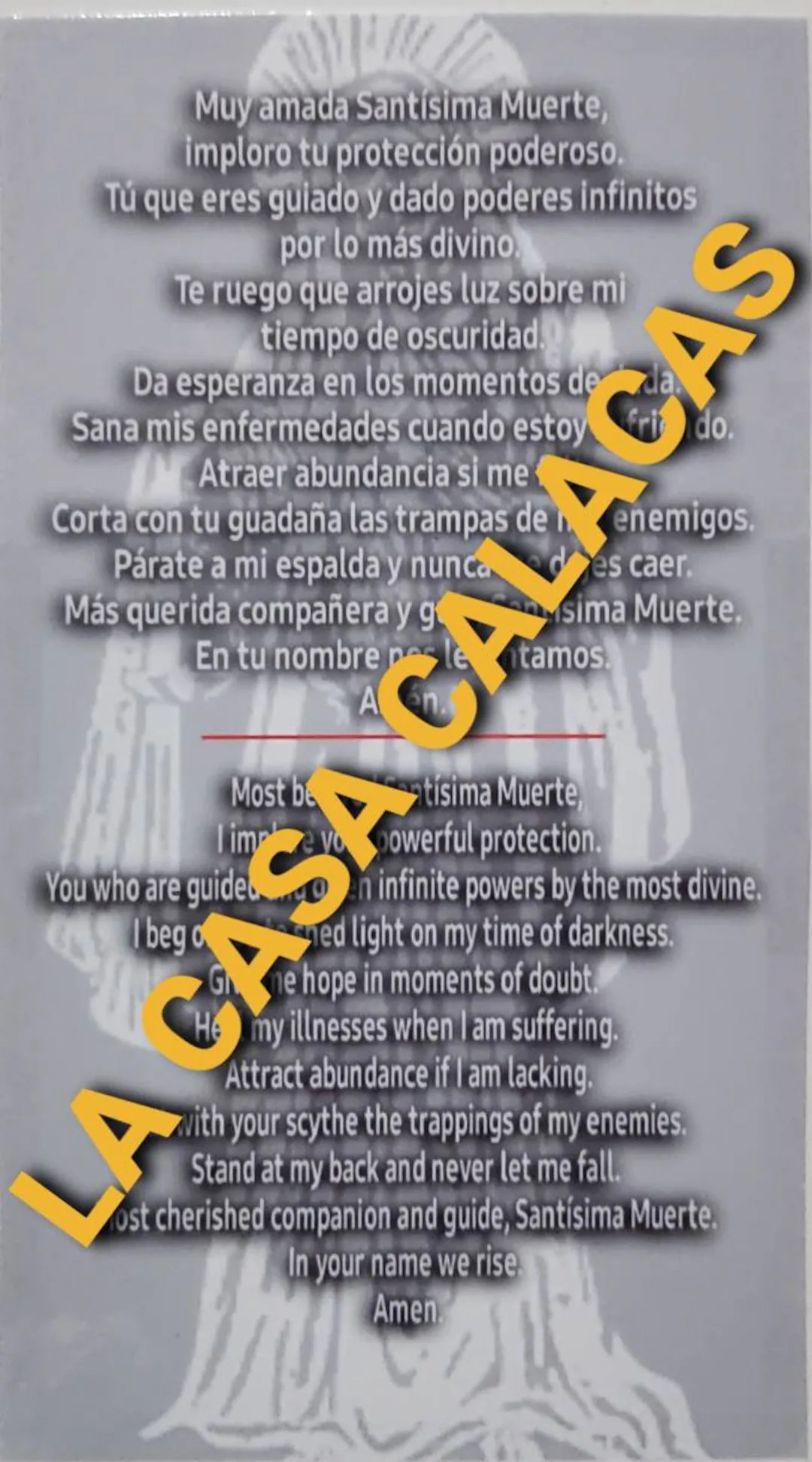 Santa Muerte English and Spanish Prayer Card Etsy